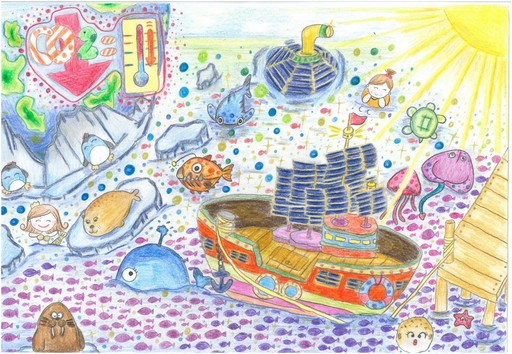 繪畫類低年級第1名新竹縣六家國小易芷緰作品 綠能船奇