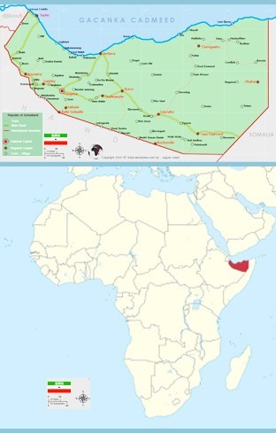 A political map of Somaliland (top) and a map showing its location in Africa (bottom) / Images courtesy of Somalilandgov.com