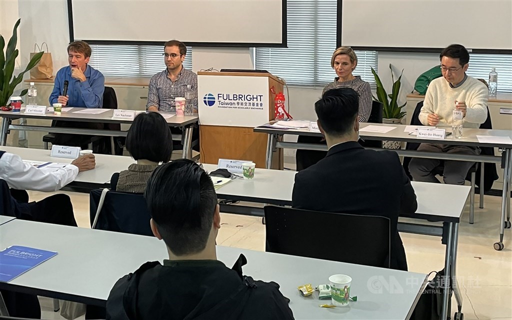 From left: Carl Minzner, Lev Nachman, Margaret Lewis and Huang Kwei-bo, a professor at National Chengchi University. CNA photo Dec. 19, 2020