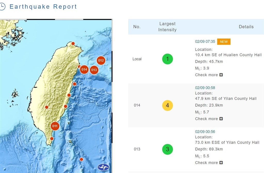 Three Earthquakes Hit Eastern Taiwan Focus Taiwan