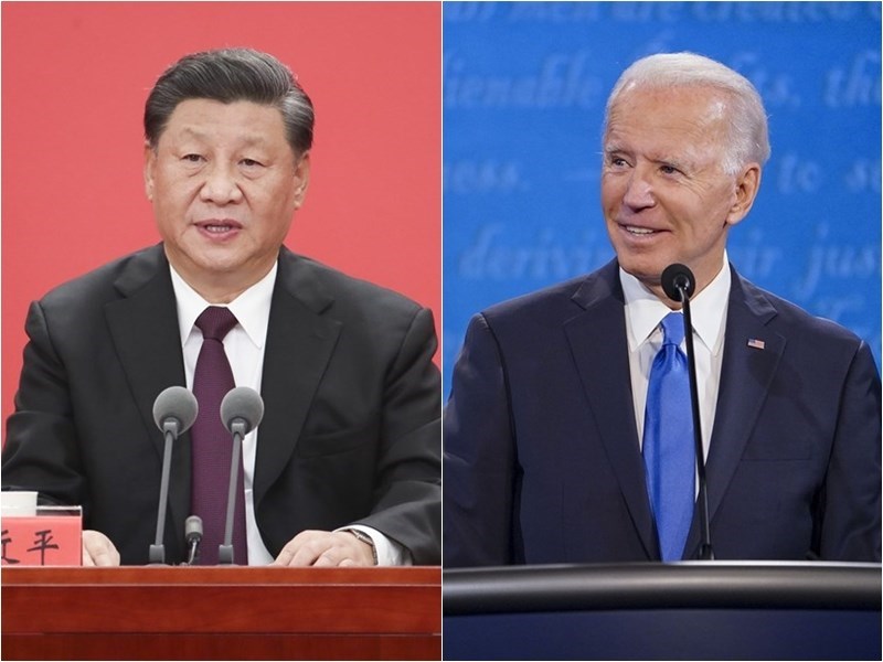 (left) photo courtesy of China News Service; (right) image taken from facebook.com/joebiden