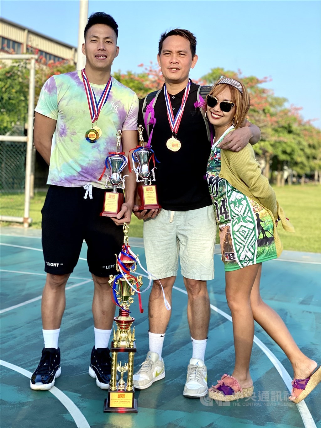 Lakay team manager Debbie Lin (right), Lakay power forward Eugene Ponce (center), and Lakay center Jumong Corpuz (left). CNA photo March 14, 2021