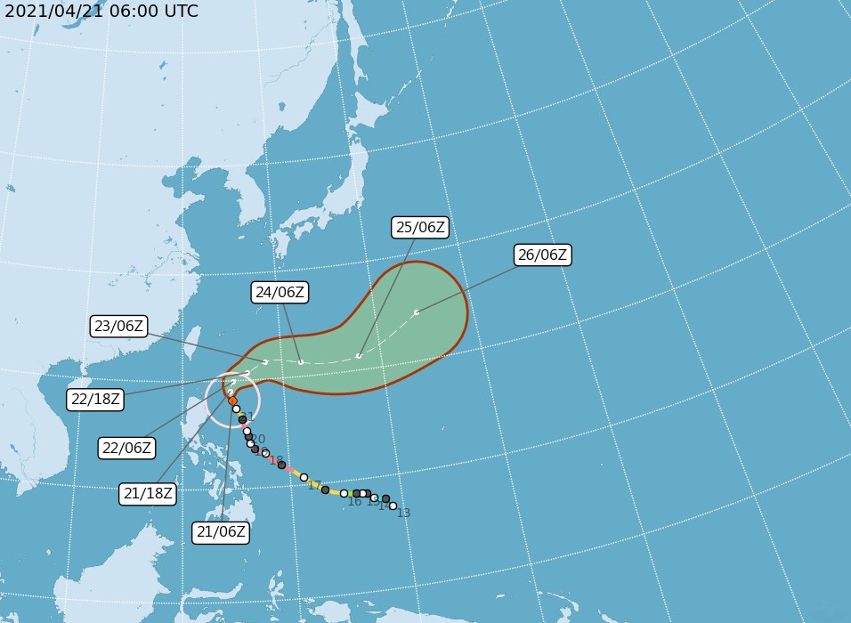 The potential track of Typhoon Surigae forecast by the Central Weather Bureau