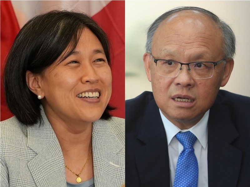 U.S. Trade Representative Katherine Tai (left, image taken from https://focustaiwan.tw/society/202106100015) meets virtually with Taiwan Minister-Without-Portfolio John Deng (right, CNA file photo)