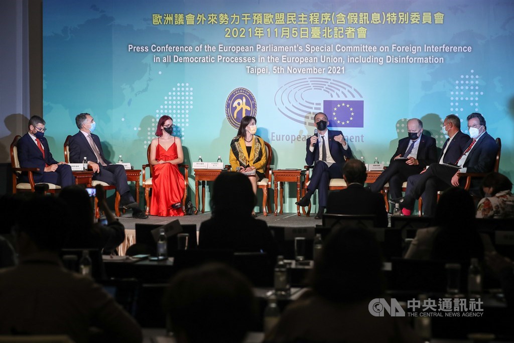 A press conference held by the Ministry of Foreign Affairs for the visiting European Parliament delegation in Taipei Friday. CNA photo Nov. 5, 2021