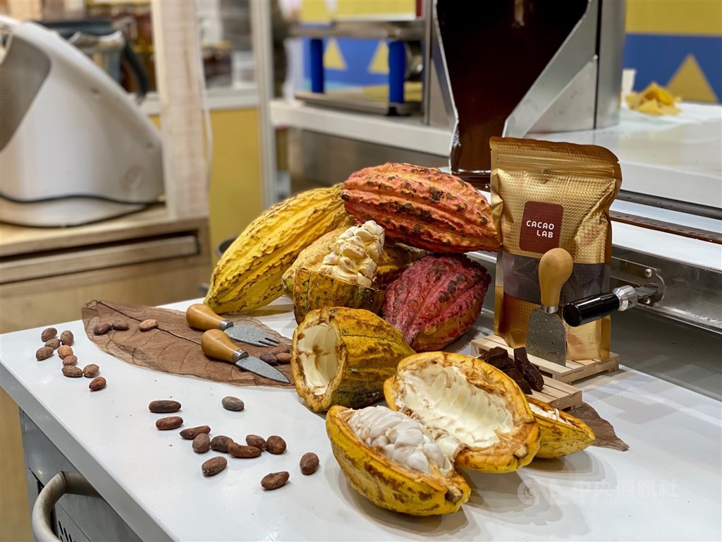 Cocao beans and chocolate featured at the Belize pavilion. CNA photo Dec. 22, 2021