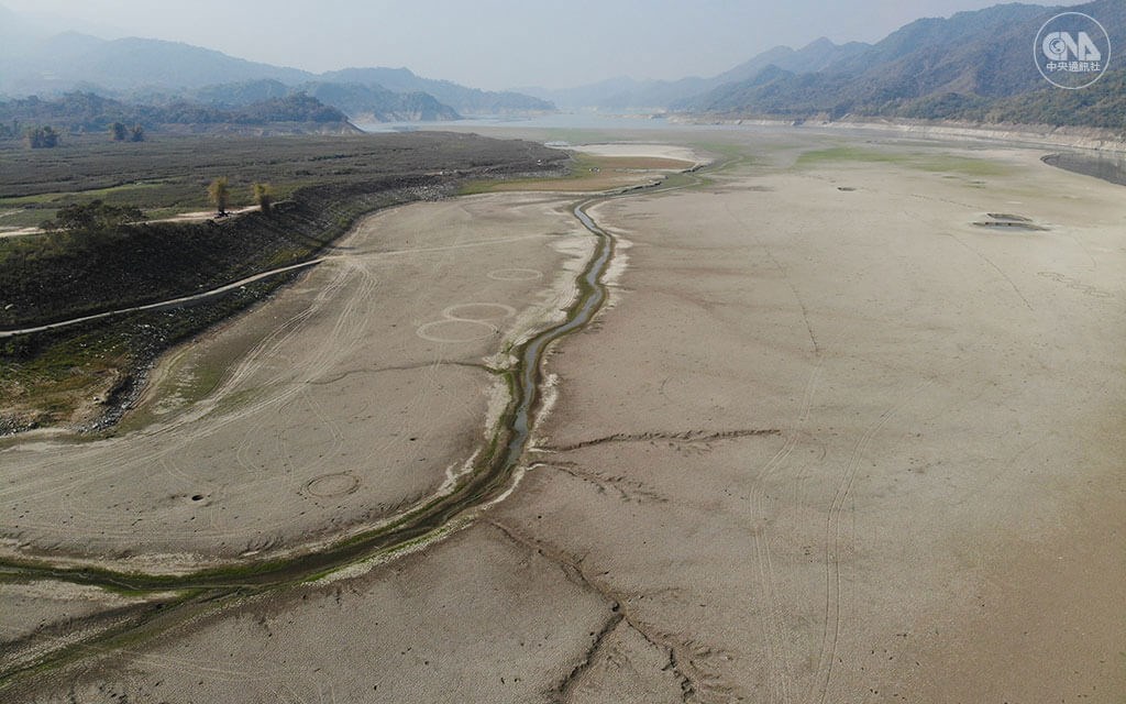 The water catchment area of Tsengwen Reservoir in Chiayi County, southern Taiwan, is pictured dried out in March as the country suffers through a prolonged drought.