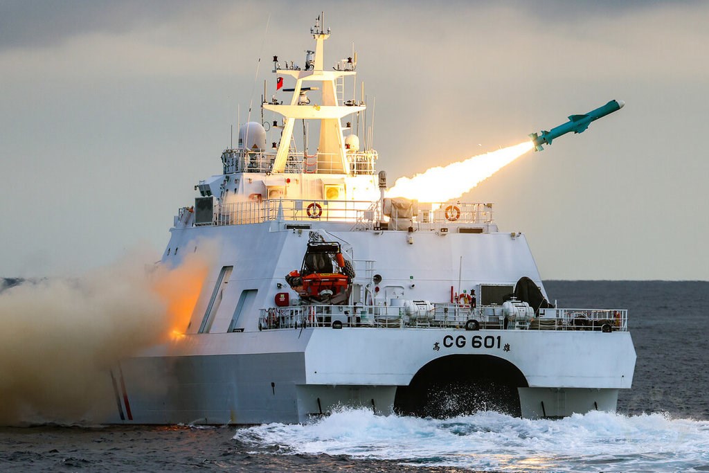 A Hsiung Feng II cruise missile fired from a coast guard vessel. File photo