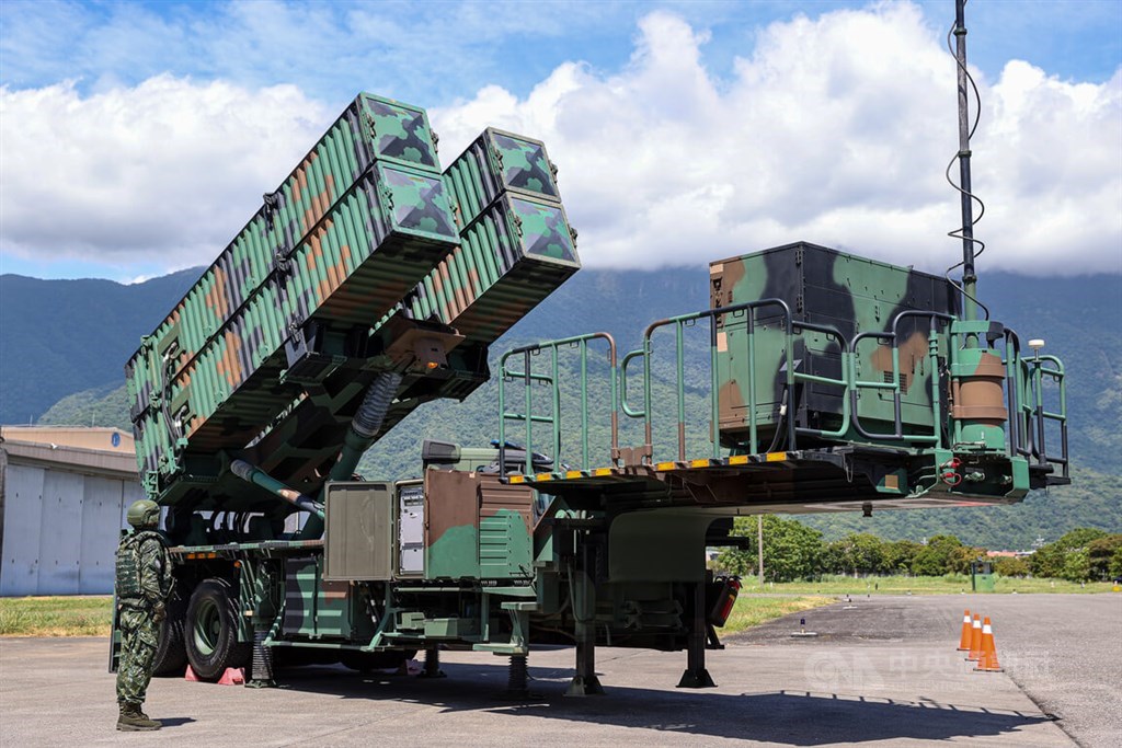 The Air Force shows a Tiangong III air missiles launcher in a military base in Hualien on Thursday. CNA photo Aug. 18, 2022