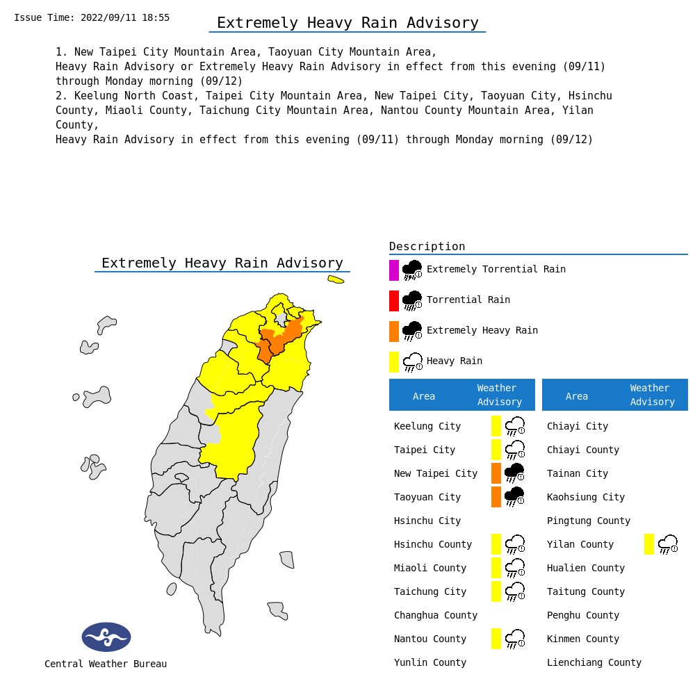 Typhoon Muifa set to bring heavy rain to northern, central Taiwan CWB