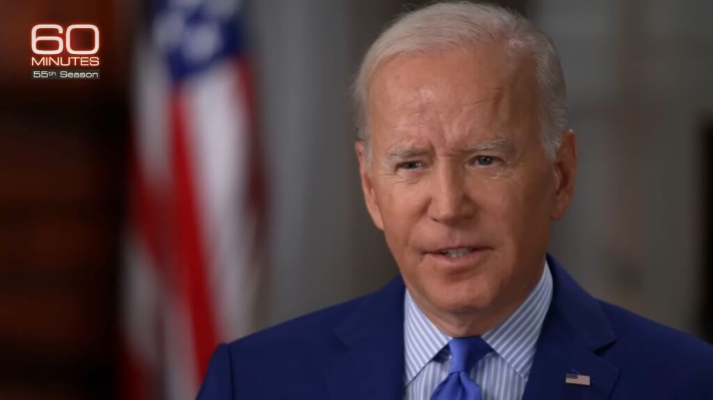 United States President Joe Biden. Screening from the Youtube channel of 60 Minutes.