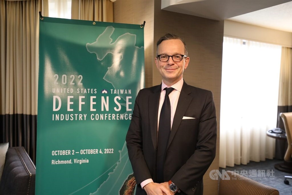 Rupert Hammond-Chambers, president of the U.S.-Taiwan Business Council at the venue of the annual U.S.-Taiwan Defense Industry Conference in Richmond, VA, Tuesday. CNA photo Oct. 5