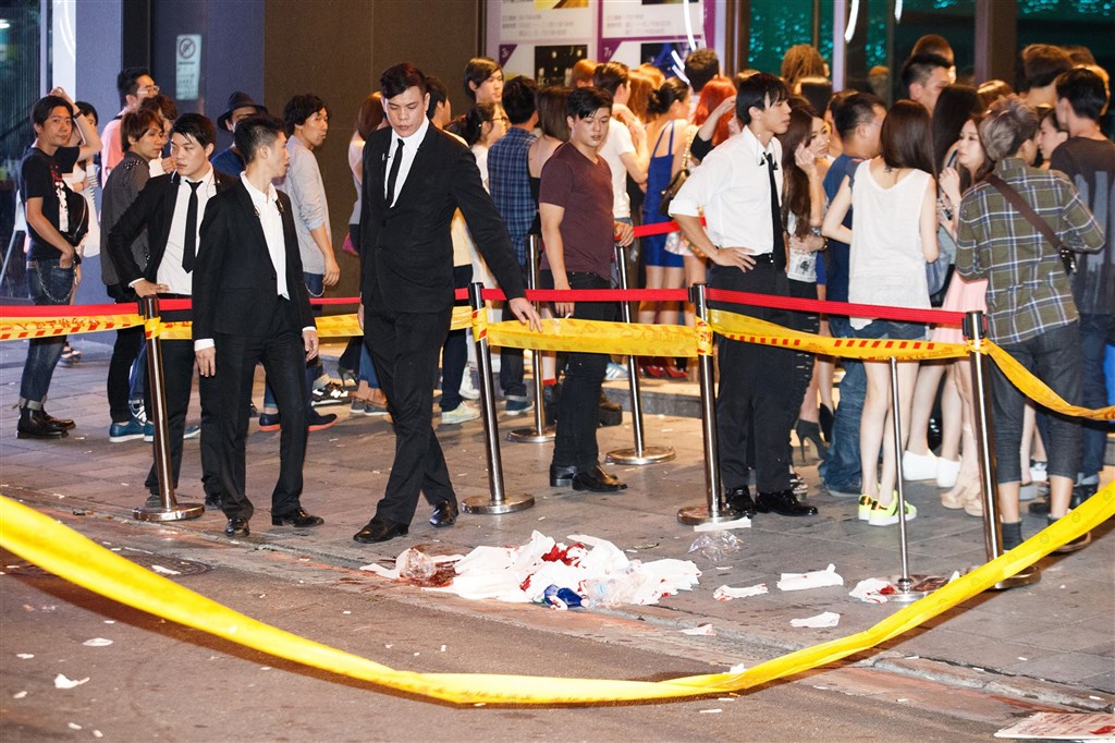 The crime scene outside a nightclub in Taipei