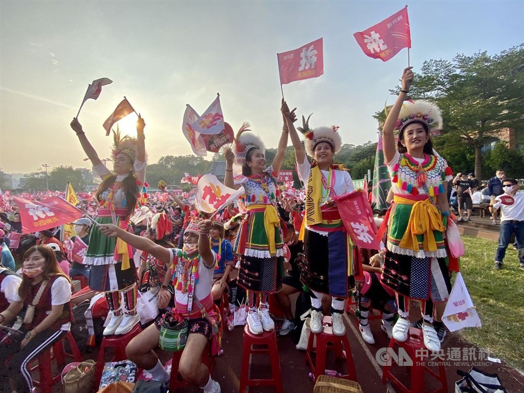 Supporters dressed in traditional clothing of one of Taiwan