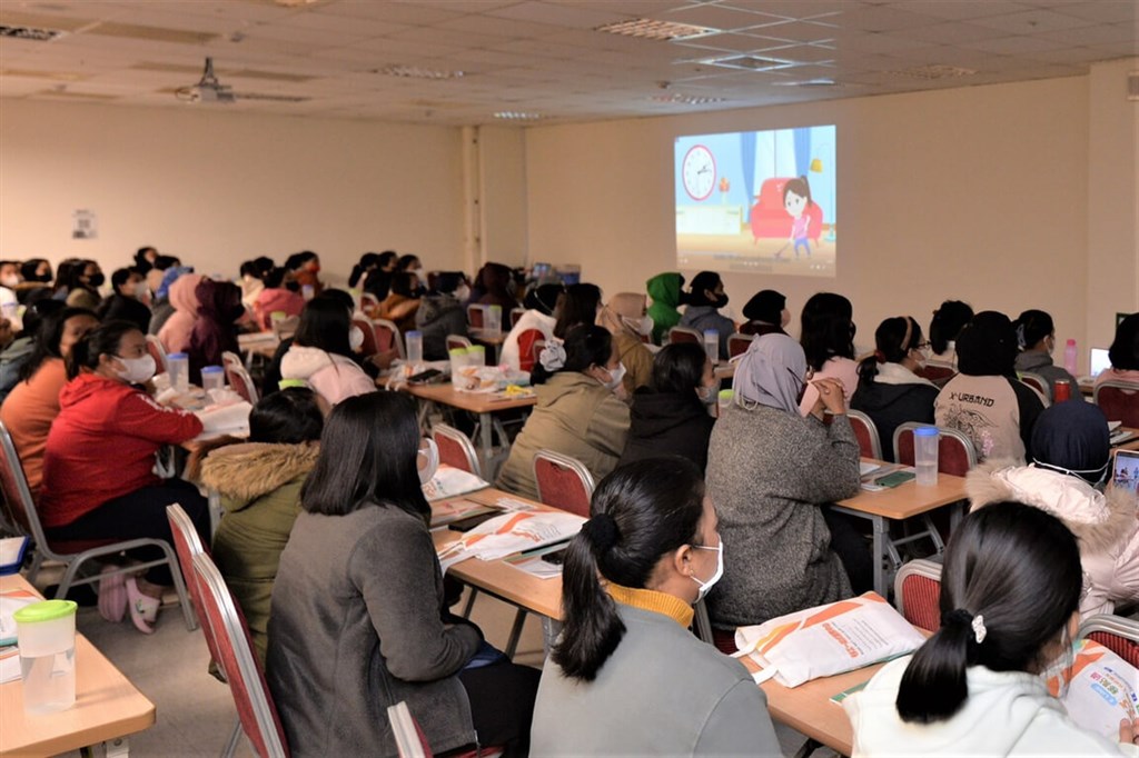 Newly arrived migrant workers attend a course organized by the Ministry of Labor, which released this photo in February.