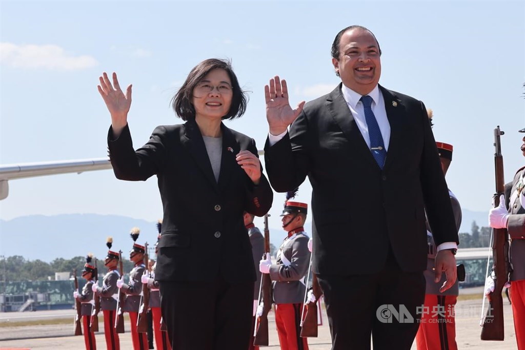President Tsai Ing-wen (left) is greeted by Guatemala