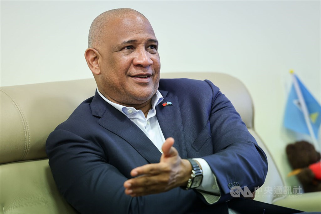 Saint Lucian Deputy Prime Minister Ernest Hilaire is pictured during an interview with CNA in Taipei on Monday. CNA photo May 22, 2023