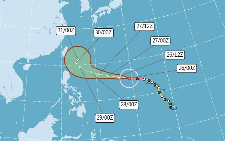 Graphic: Central Weather Bureau (UTC, or Zulu time, is eight hours behind Taipei)