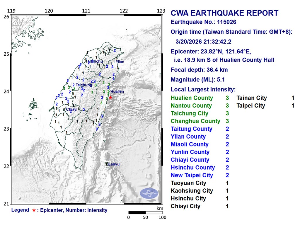 Magnitude 5.1, 4.6 earthquakes shake eastern Taiwan - Focus Taiwan