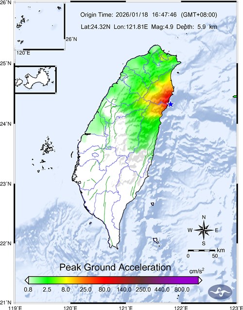 Magnitude 4.9 quake off eastern Taiwan independent event: CWA