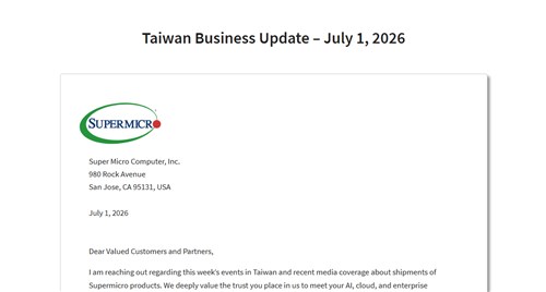 Supermicro says Taiwan office not raided, cooperating with export probe