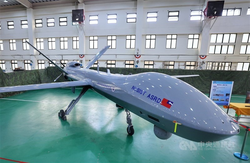 One of the drones displayed by the National Chung-Shan Institute of Science and Technology is seen in this photo taken at a press event in Taichung on March 14. CNA file photo