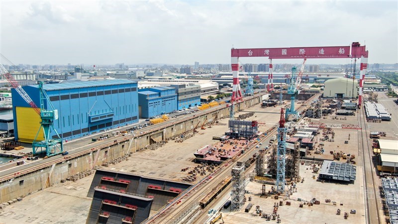 The dedicated manufacturing facilities used to build the submarine is pained in blue in this recent photo taken at CSBC