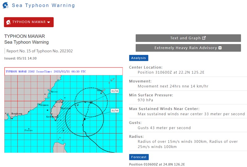 Graphic: Central Weather Bureau (UTC, or Zulu time, is eight hours behind Taipei)
