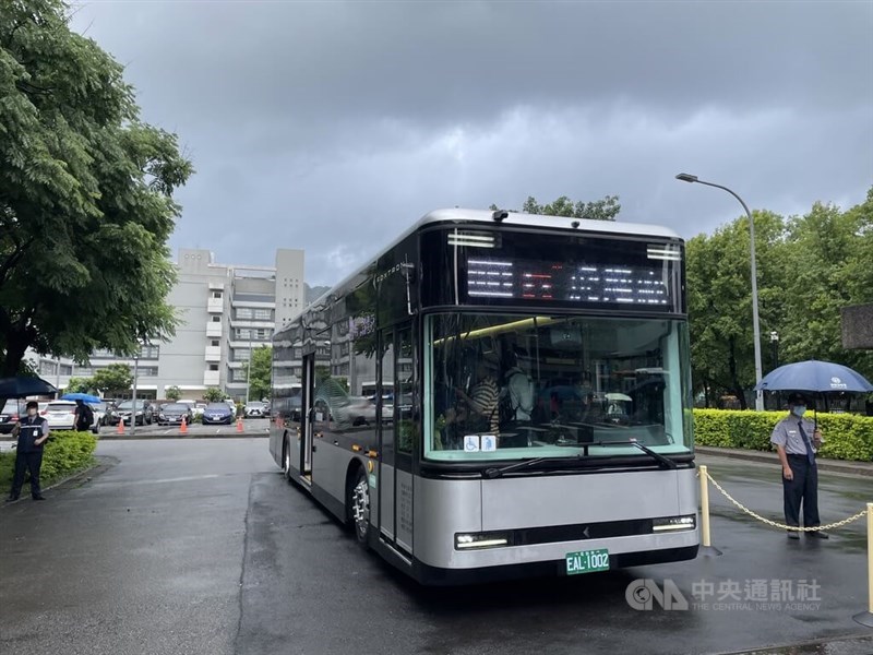 An Hon Hai electric bus is seen at the company
