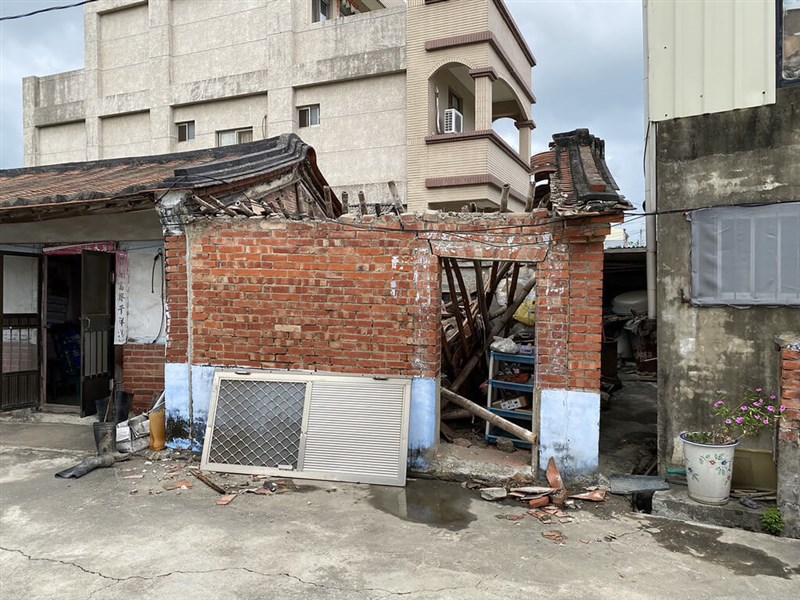 An older Taiwanese construction is seen partially destroyed in Tainan following the earthquake on Saturday. Photo courtesy of the Tainan City Government Fire Bureau