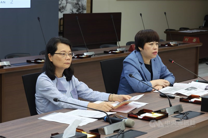 Control Yuan members Wang Mei-yu (left) and Teh Ta-hua tell reporters about their investigation into the alleged sexual harassment and misconducts at a press conference in Taipei Monday. CNA photo July 17, 2023