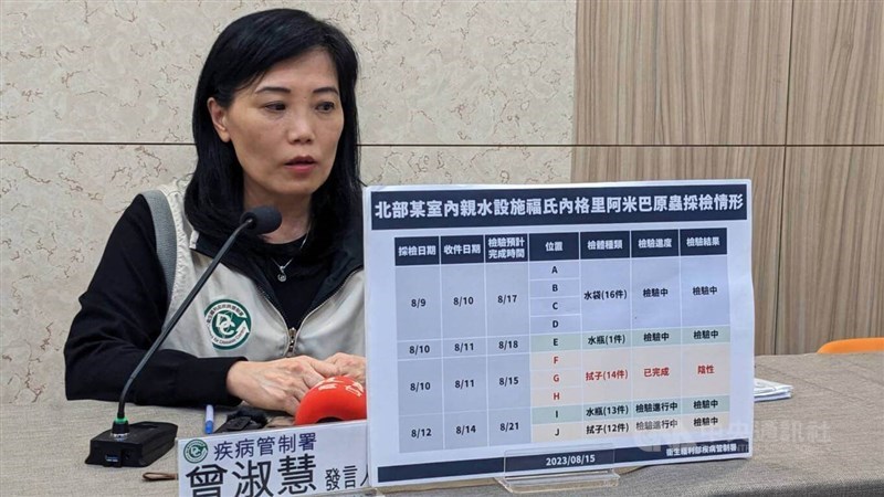 CDC Spokeswoman Tseng Shu-huai speaks at a press briefing on Tuesday. CNA photo Aug. 15, 2023