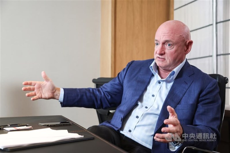 US Senator Mark Kelly (D-AZ) speaks to CNA in an interview in Taipei Friday. CNA photo Aug. 18, 2023