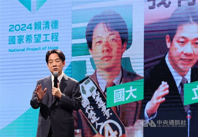 Vice President and Democratic Progressive Party presidential nominee Lai Ching-te speaks at an event in Taipei Wednesday where he announces his platform. CNA photo Sept. 6, 2023