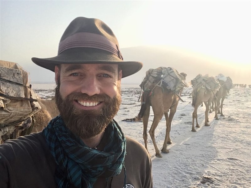 Pedersen takes a selfie with camels in Ethiopia in 2017. Photo courtesy of Torbjørn Pedersen