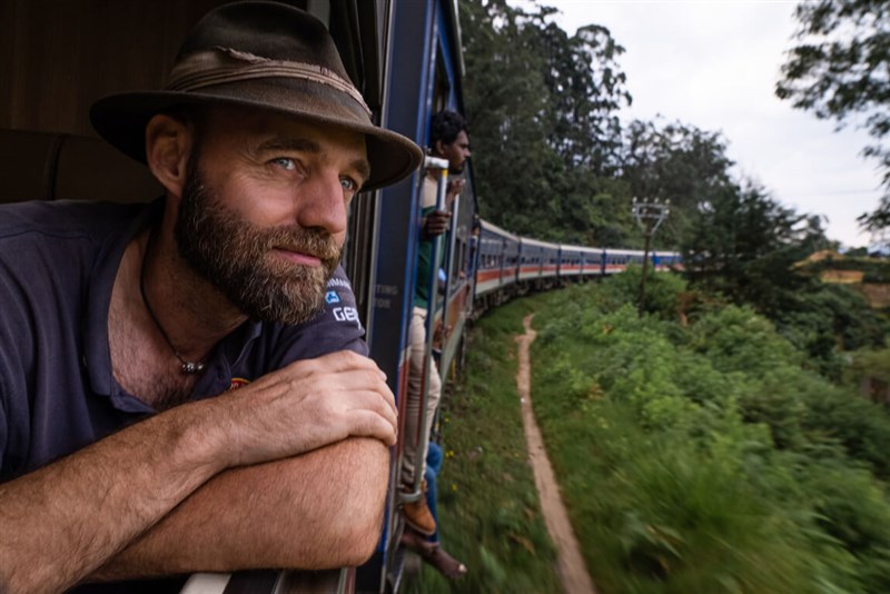 Pedersen travels by train in Sri Lanka in 2023. Photo courtesy of Torbjørn Pedersen