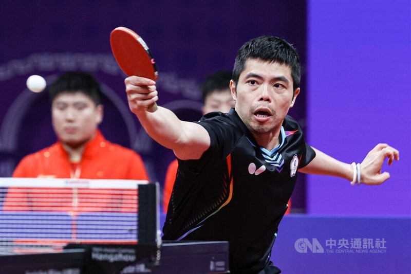 Taiwan table tennis player Chuang Chih-yuan at the Hangzhou Asian Games on Monday. CNA photo Sept. 25, 2023