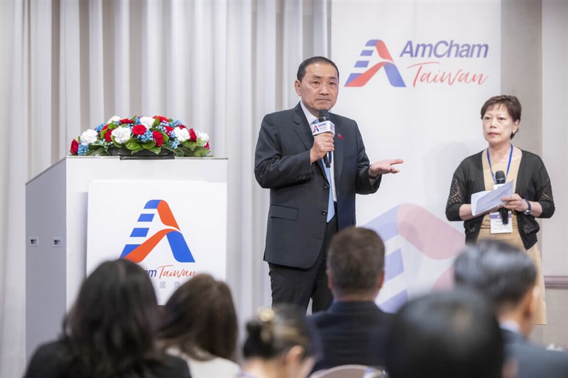 Hou Yu-ih, the presidential candidate of the opposition Kuomintang, speaks at the American Chamber of Commerce in Taiwan on Thursday in Taipei. Photo courtesy of Hou