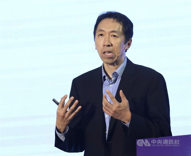 AI pioneer Andrew Ng speaks at a forum in Taipei on "Navigating the Future of AI" on Monday. CNA photo Sept. 25, 2023
