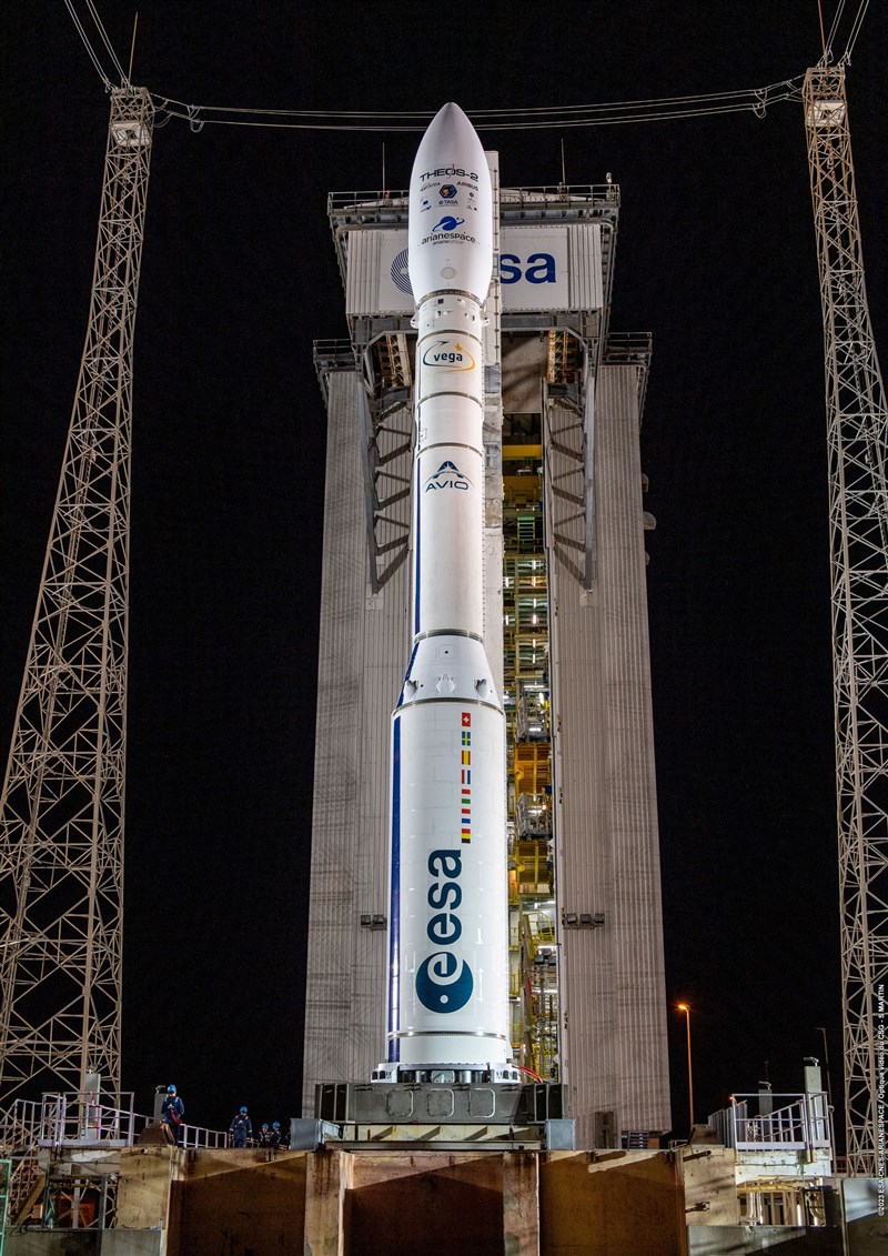 The Vega C rocket carrying Taiwan's inaugural domestically-produced Triton weather satellite is seen in this photo taken on Sunday in French Guiana. Photo courtesy of Centre Spatial Guyanais Oct. 9, 2023