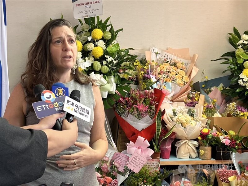Israel's representative to Taiwan Maya Yaron speaks with local press on Tuesday to deliver her nation's gratitude to Taiwan's general masses. CNA photo Nov. 7, 2023