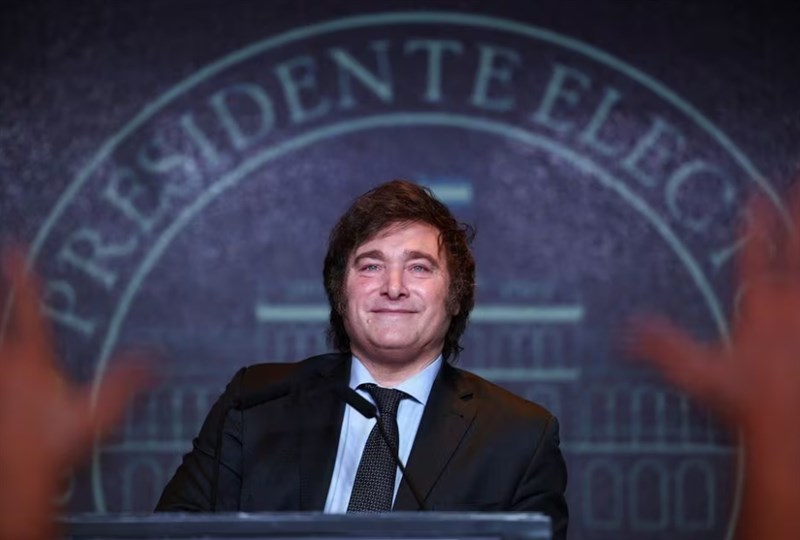 Argentine president-elect Javier Milei addresses supporters after winning Argentina's run-off presidential election, in Buenos Aires, Argentina on Monday. Photo: Reuters