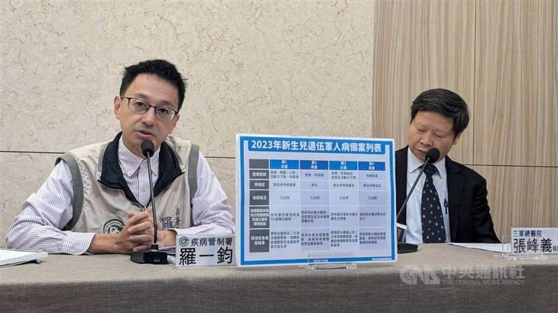CDC spokesperson Lo Yi-chun (left) presents at a press conference in Taipei Friday. CNA photo Nov. 24, 2023