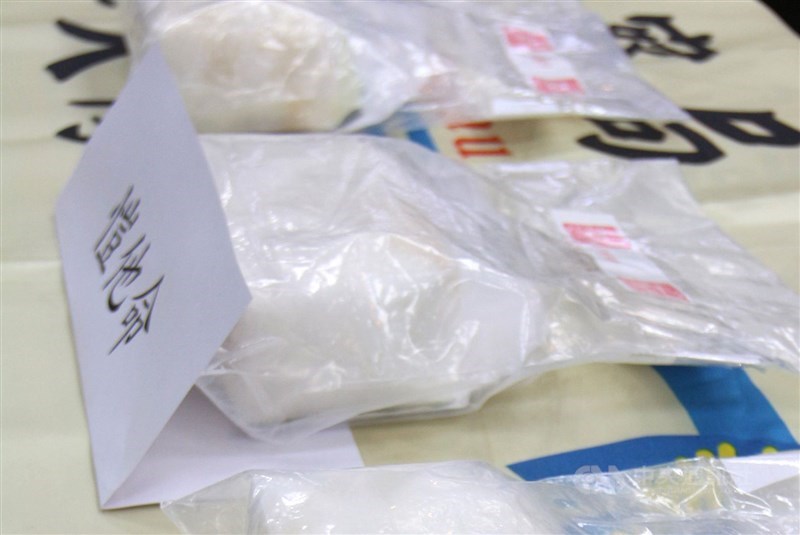 Ketamine is displayed at a police briefing about a drug raid, in Miaoli County in 2020. CNA file photo for illustrative purpose only