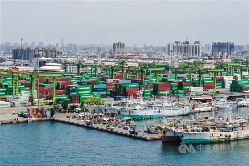 Export and import containers are organized and arranged for logistics in this CNA file photo