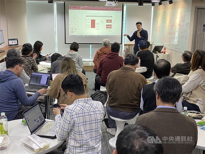Information analyst Billy Lin speaks at Taiwan AI Labs' press conference in Taipei on Wednesday to discuss the correlation between "troll accounts" and the influence drawn from Chinese state-affiliated media outlets. CNA photo Dec. 27, 2023