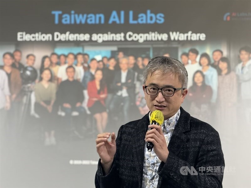 Taiwan AI Labs founder Ethan Tu speaks a presser on Wednesday. CNA photo Jan. 10, 2024