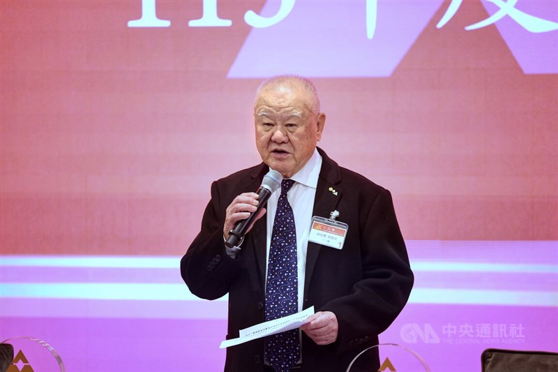 Lin Por-fong, chairman of the Third Wednesday Club, speaks during a meeting Wednesday. CNA photo Jan. 17, 2024