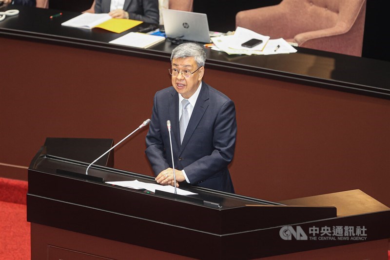 Premier Chen Chien-jen speaks at the Legislature on Tuesday. CNA photo Feb. 20, 2024