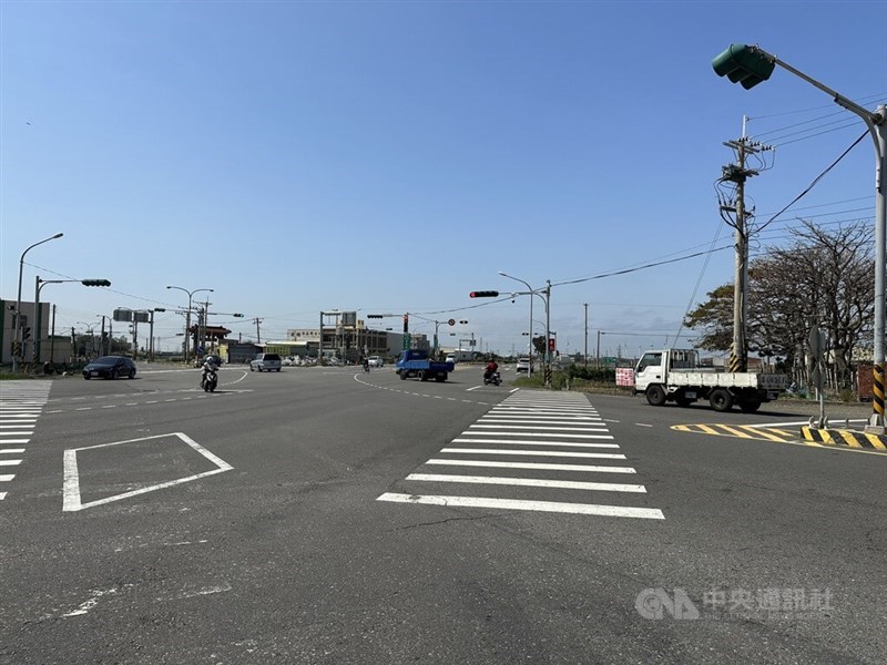 The Changhua road with the pedestrian crossing which three children were hit by a car on Thursday. CNA photo Feb. 23, 2024